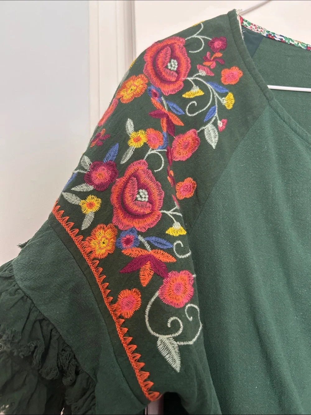 NWT Umgee Dark Green Boho Embroidered Fringe Tunic - Picture 3 of 6